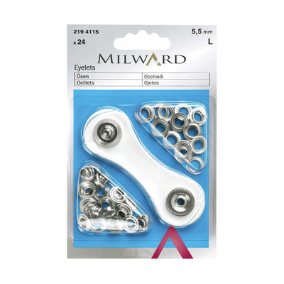 Milward Eyelets with tool starter kit: 5.5mm, Silver, 12 Sets