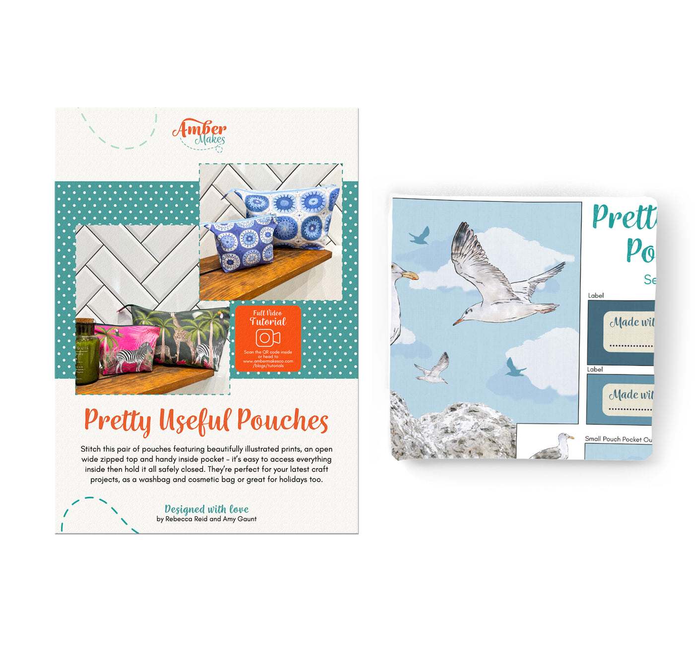The Pretty Useful Pouch Set - Sea Birds Instructions and Fabric Panel Sewing Kit