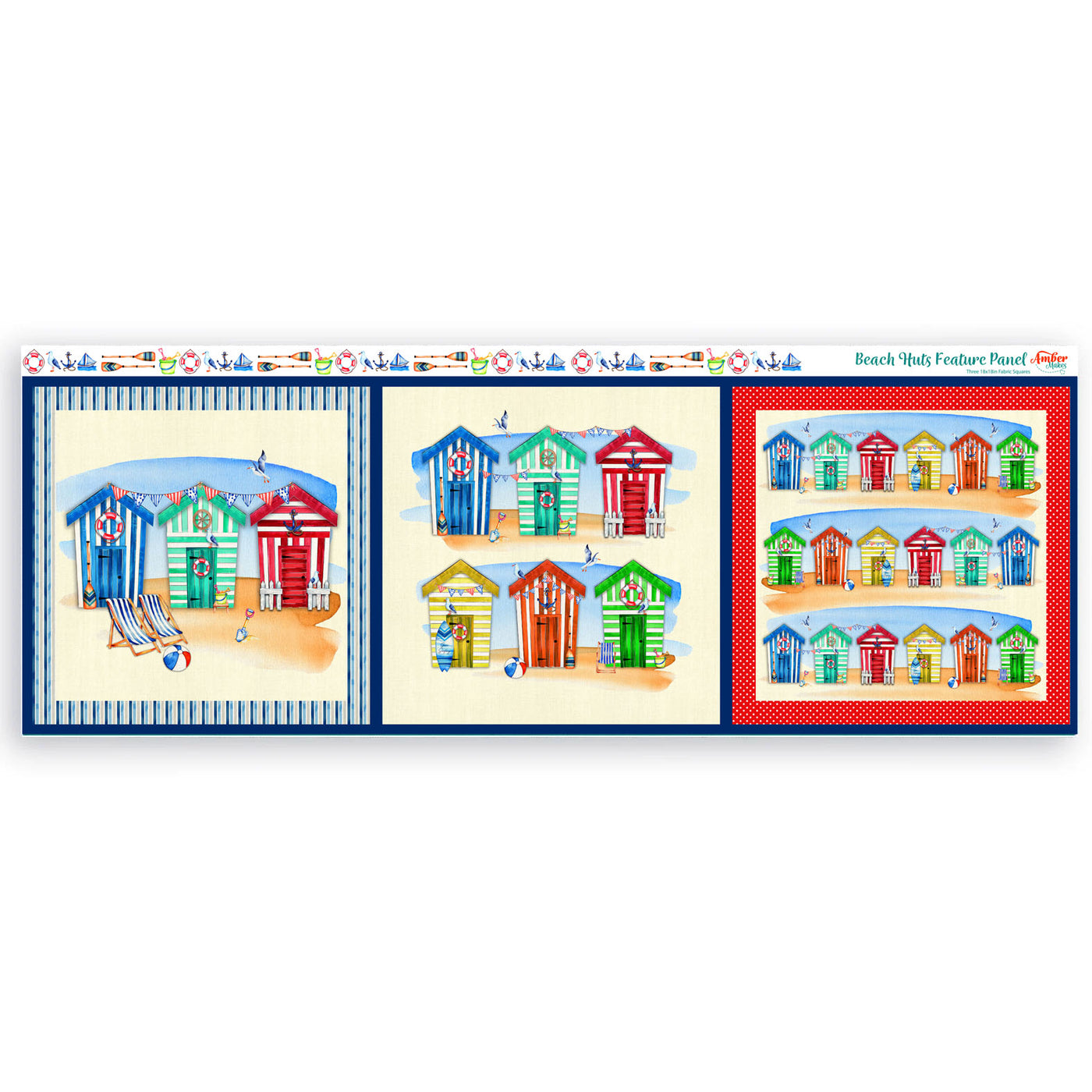 Beach Huts Canvas Fabric Panel