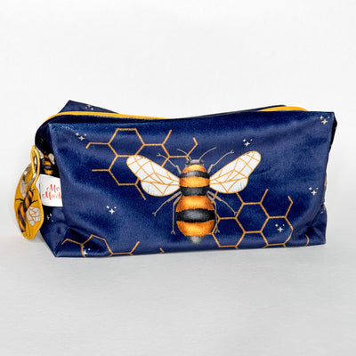 Bee Navy Velvet Wash Bag Sewing Kit