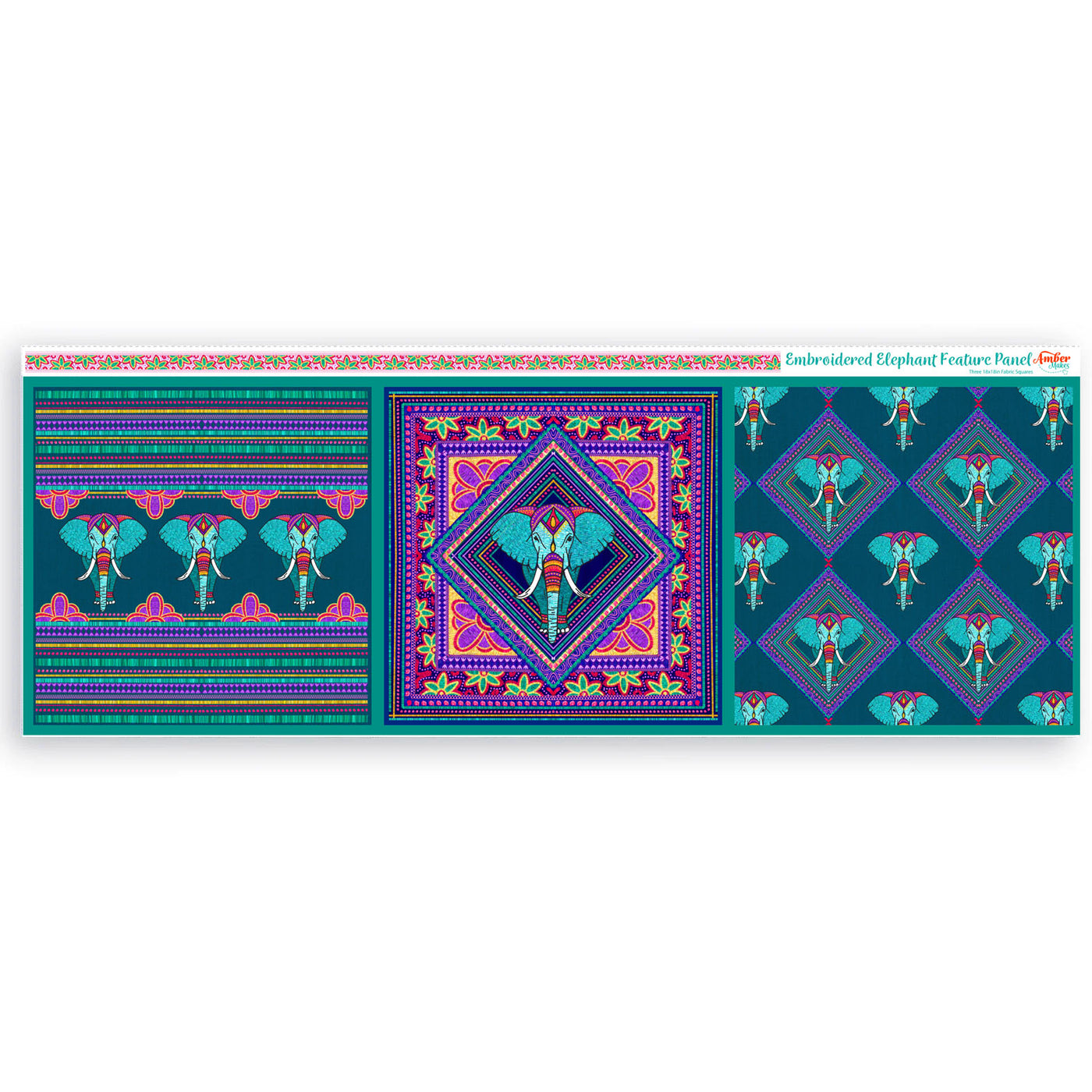 Embroidered Elephant Canvas Fabric Panel