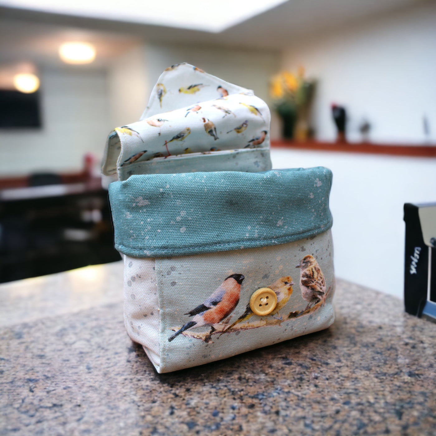 Garden Birds Mug Carry Case Sewing Kit Finished Product Open