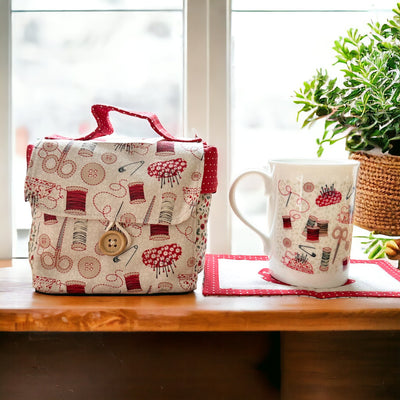 Mug Carry Case Set - Redwork Sewing Kit