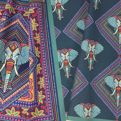 Embroidered Elephant Canvas Fabric Panel
