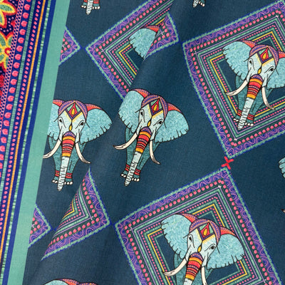 Embroidered Elephant Canvas Fabric Panel