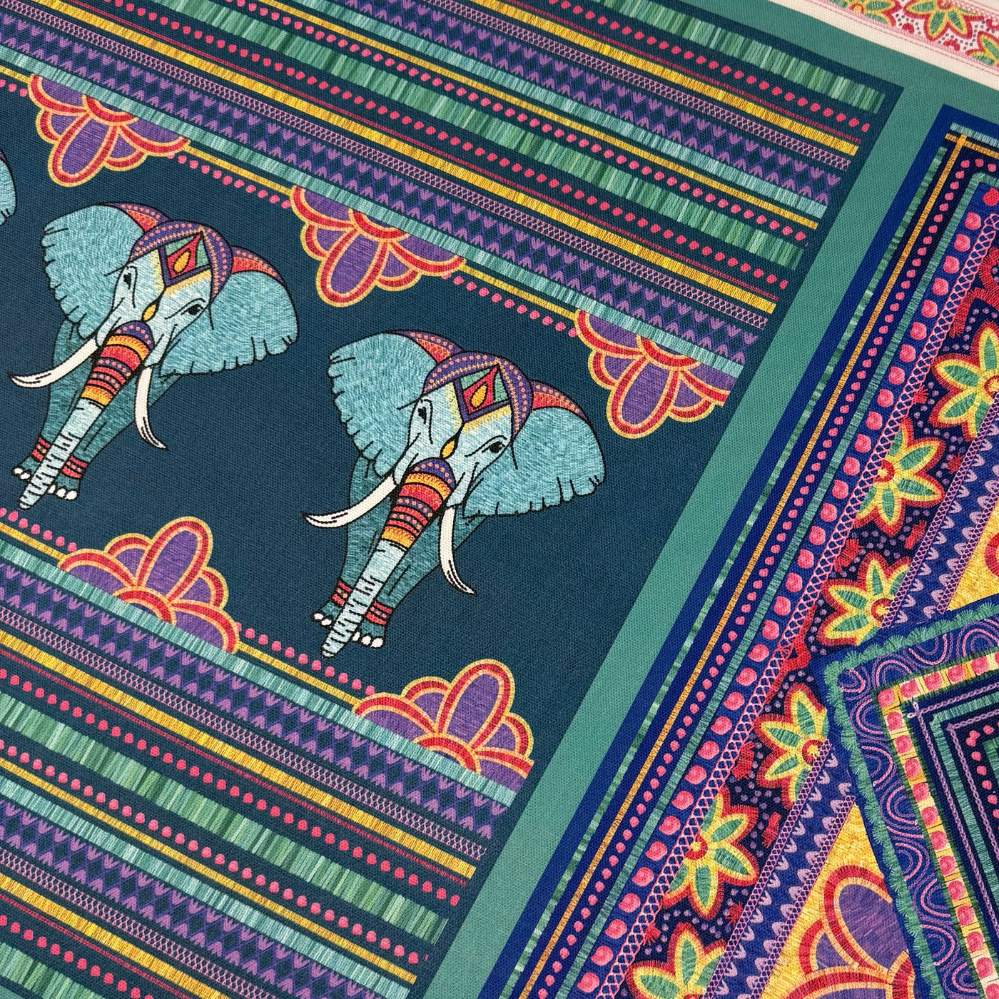 Embroidered Elephant Canvas Fabric Panel