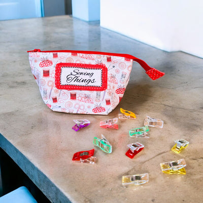 Fabric Clips Pouch - Redwork Sewing Kit