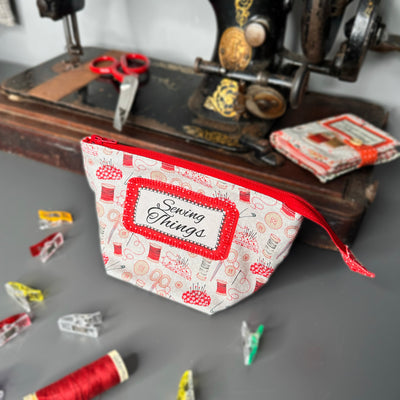 Fabric Clips Pouch - Redwork Sewing Kit