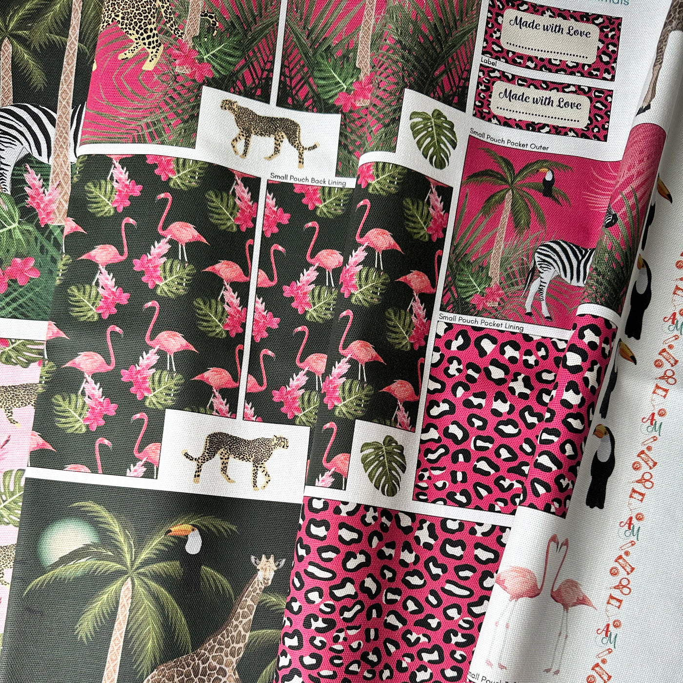 The Pretty Useful Pouch Set - Jungle Animals Instructions and Fabric Panel Sewing Kit