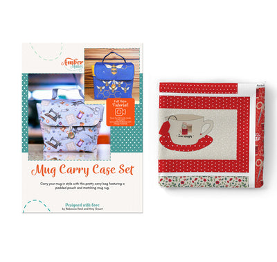 Mug Carry Case Set - Redwork Sewing Kit