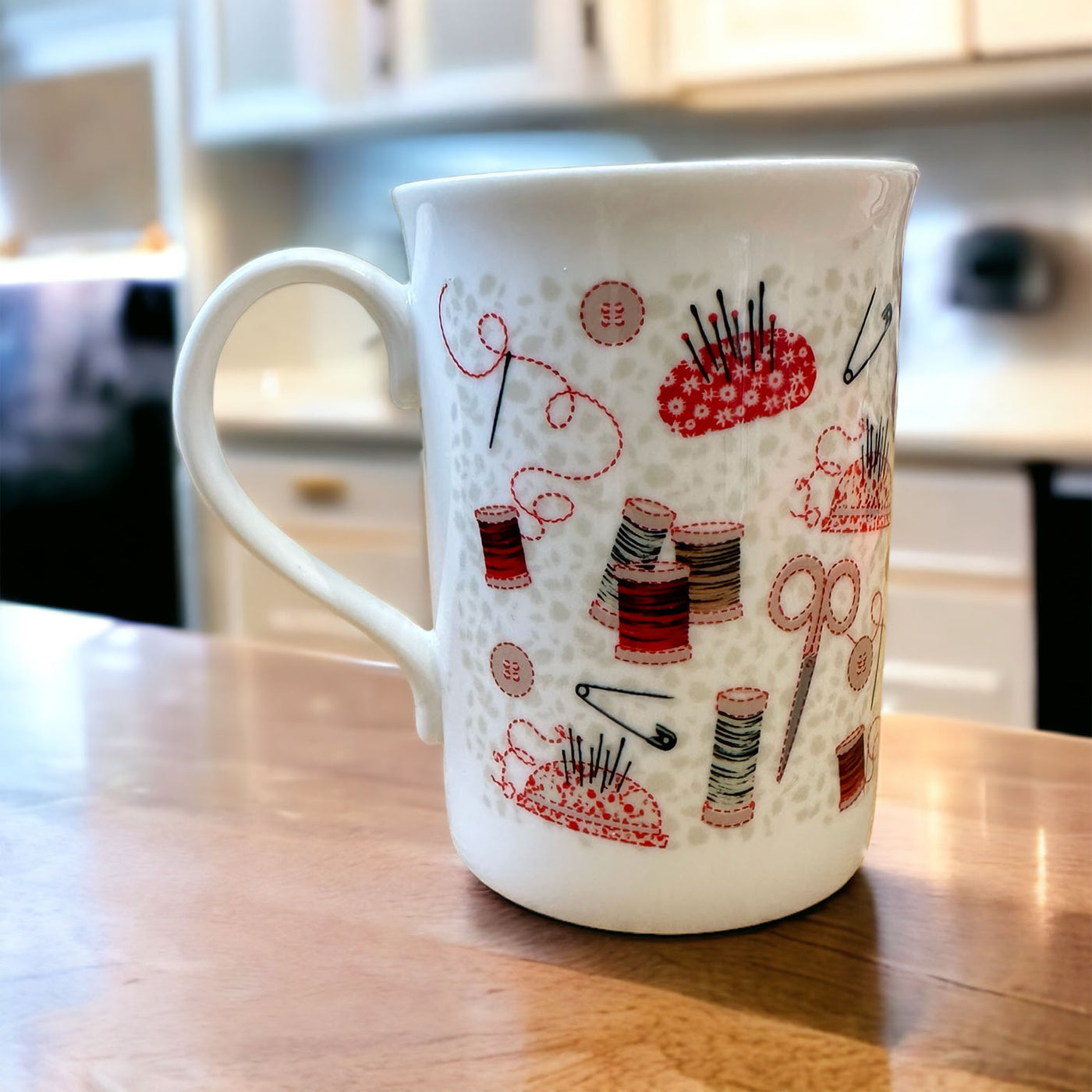 Bone China Sewing Mug - Redwork