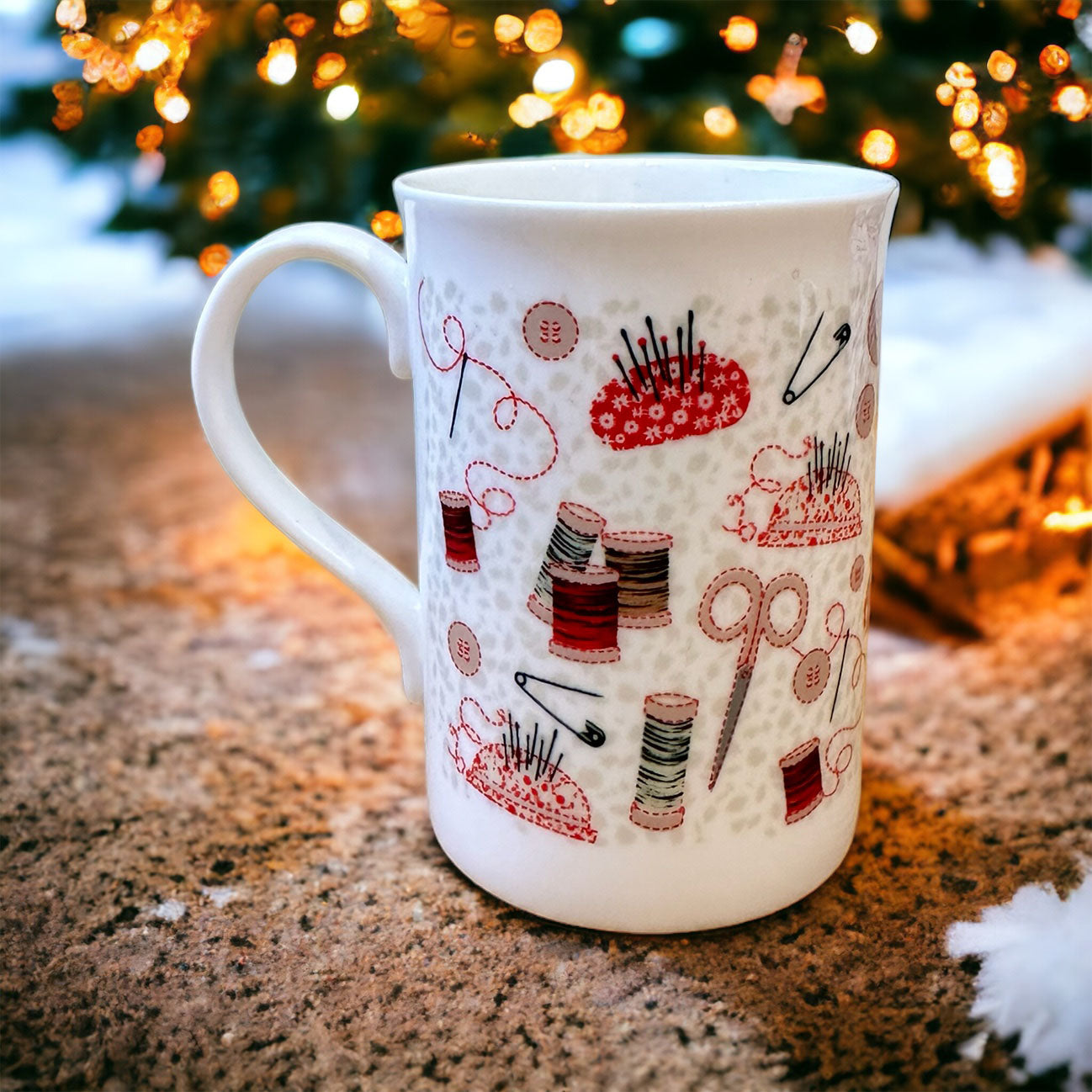 Bone China Sewing Mug - Redwork