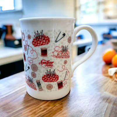 Bone China Sewing Mug - Redwork