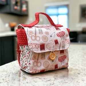 Redwork Mug Bag Sewing Kit Finished Product