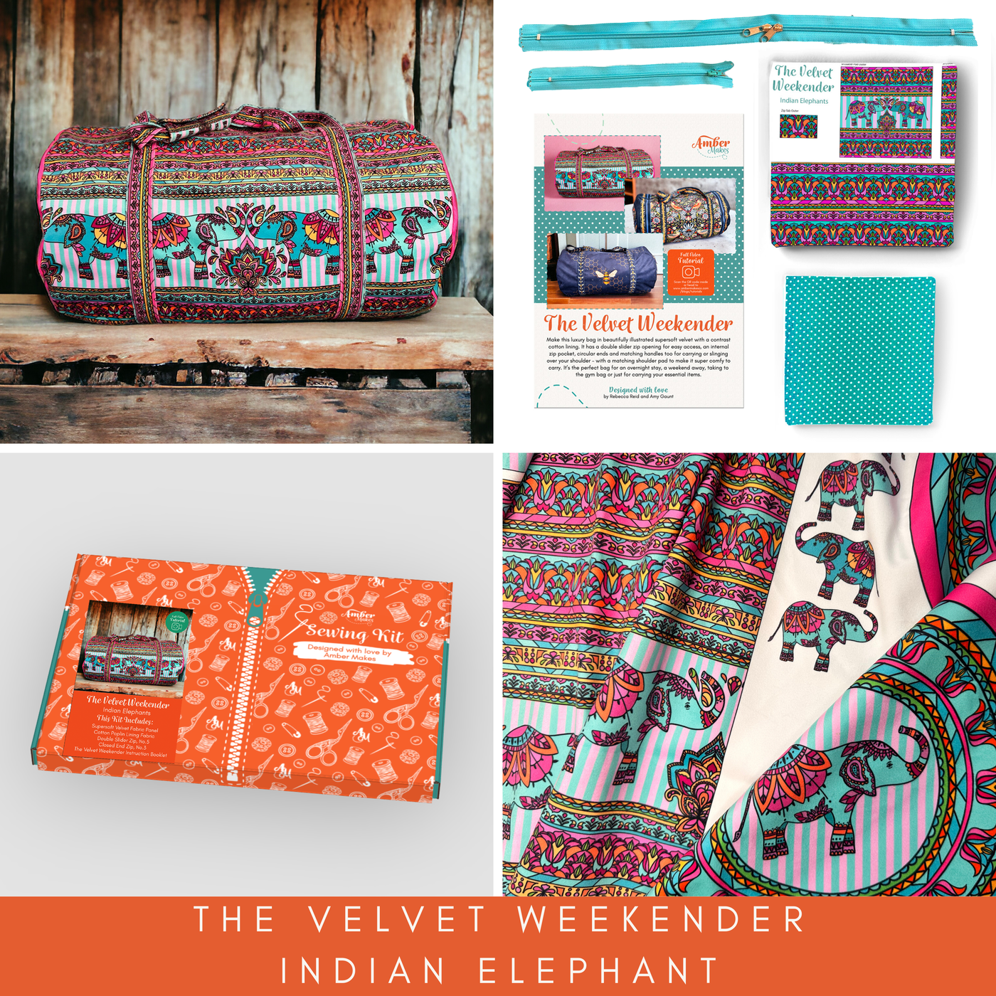 The Velvet Weekender Bag - Indian Elephants Kit