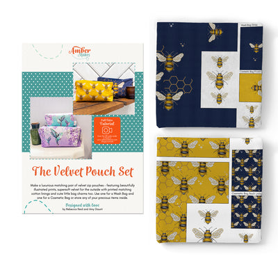 The Velvet Pouch Set Busy Bees Sewing Pattern. Instructions, Cut and Sew Fabric Panel, Lining Fabric Panel