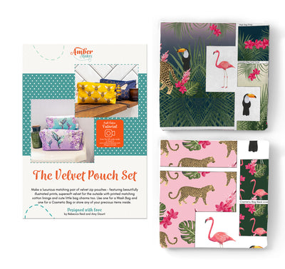 The Velvet Pouch Set Jungle Animals Sewing Pattern. Instructions, Cut and Sew Fabric Panel, Lining Fabric Panel