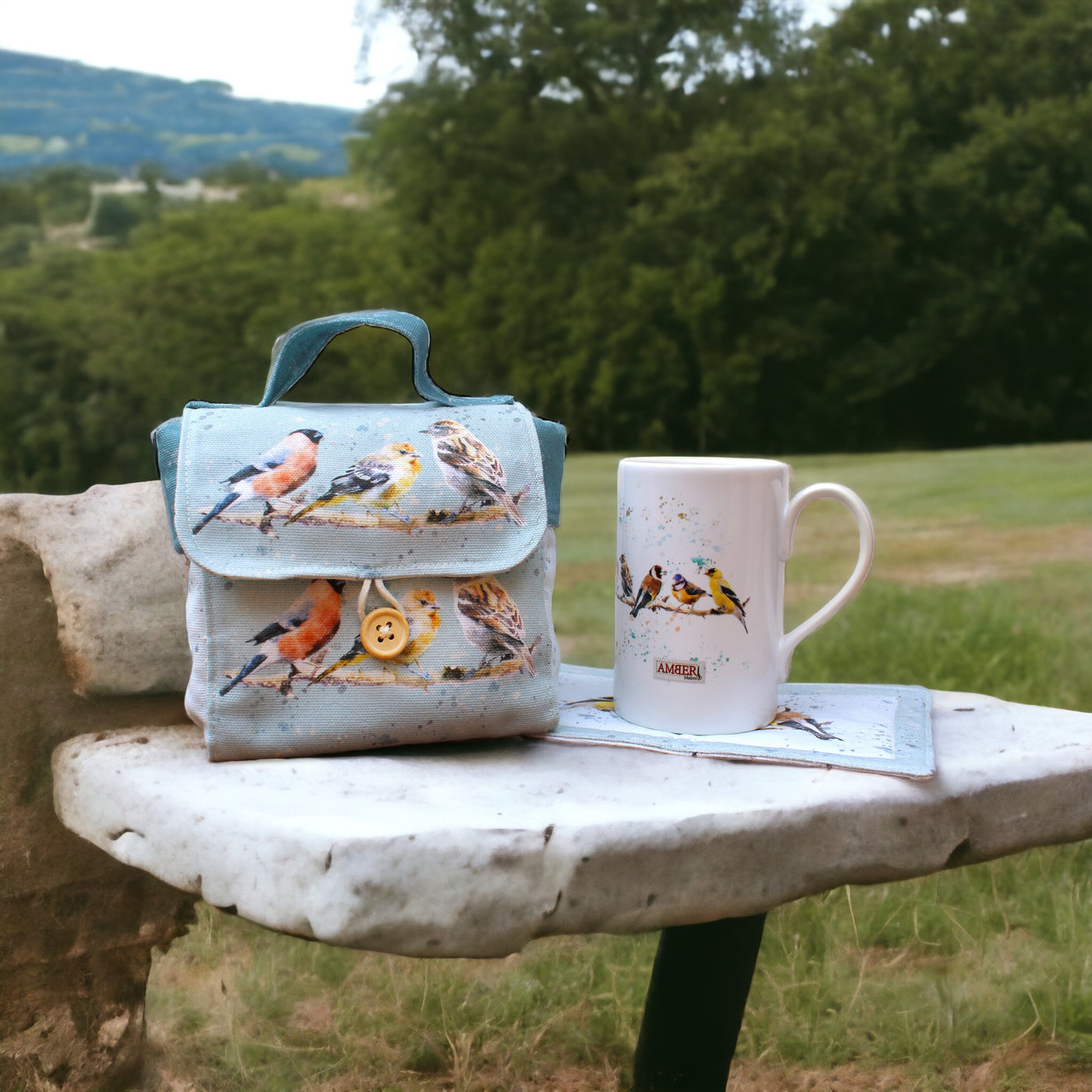Watercolour Birds Mug Carry Case and Mug Rug Sewing Kit