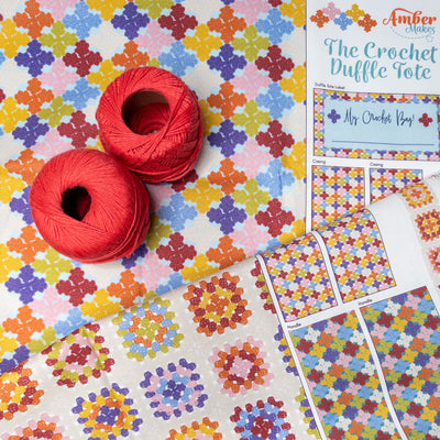 The Crochet Granny Squares Duffle Tote Sewing Kit - Cut and sew fabric Panel and Instructions kit Amber Makes