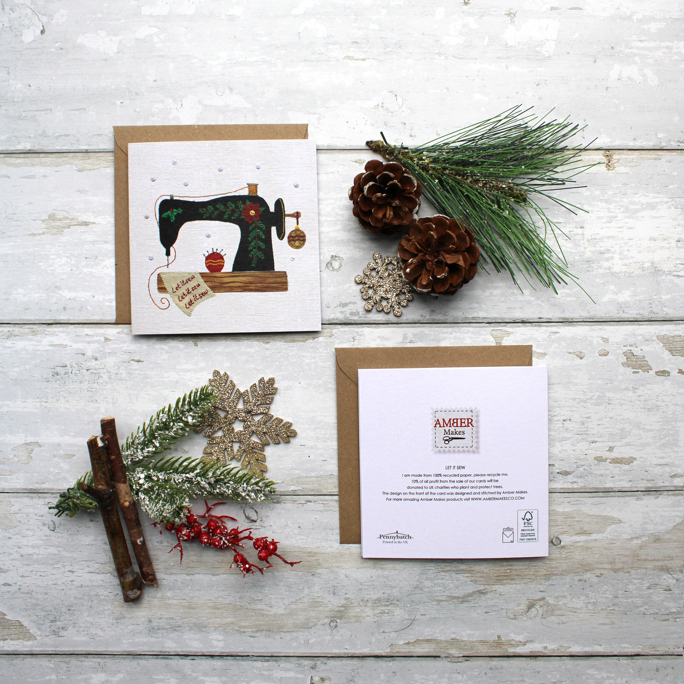 Pack of 5 Sewing Christmas Cards