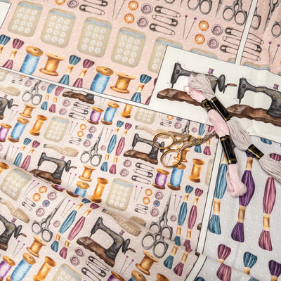 The Vintage Sewing Duffle Tote Cut and Sew Fabric Panel Sewing Kit
